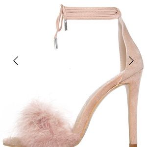 SOLD 💵 🔥( Nude) Swede Pink Fluffy Lace Up Heels